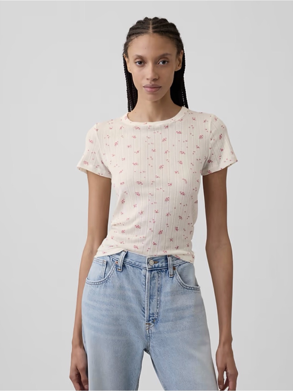 GAP Essential Ribbed Pointelle T-Shirt in Pink Floral